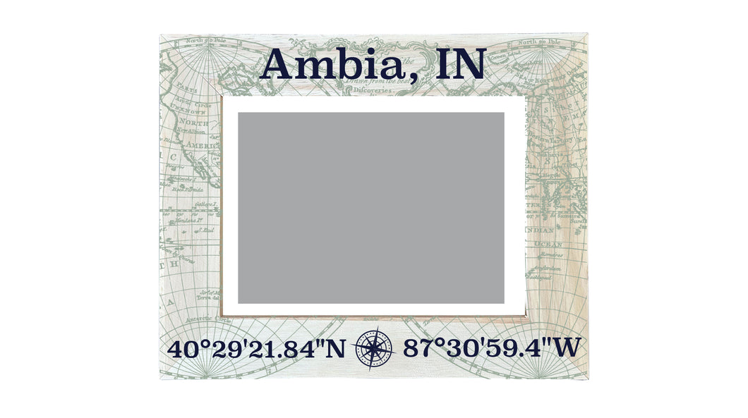 Ambia Indiana Souvenir Wooden Photo Frame Compass Coordinates Design Matted to 4 x 6