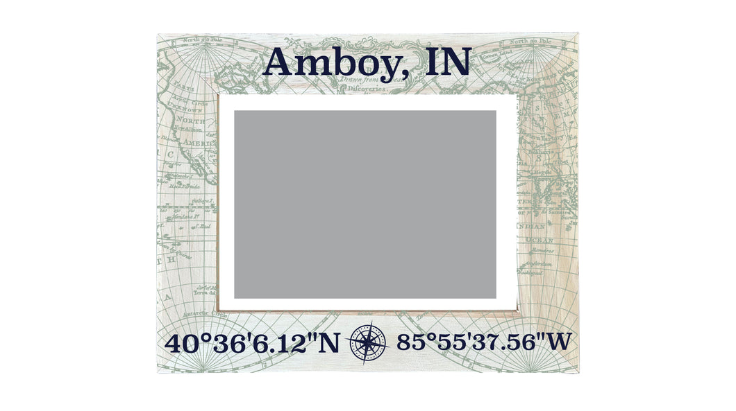 Amboy Indiana Souvenir Wooden Photo Frame Compass Coordinates Design Matted to 4 x 6