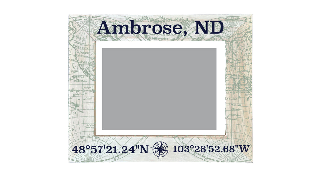 Ambrose North Dakota Souvenir Wooden Photo Frame Compass Coordinates Design Matted to 4 x 6
