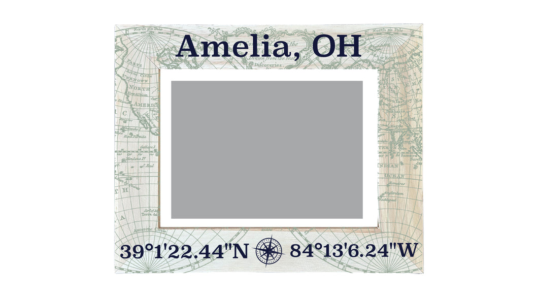 Amelia Ohio Souvenir Wooden Photo Frame Compass Coordinates Design Matted to 4 x 6
