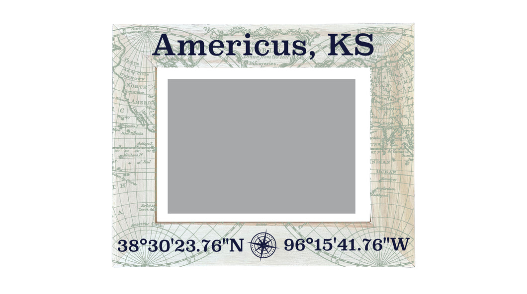 Americus Kansas Souvenir Wooden Photo Frame Compass Coordinates Design Matted to 4 x 6