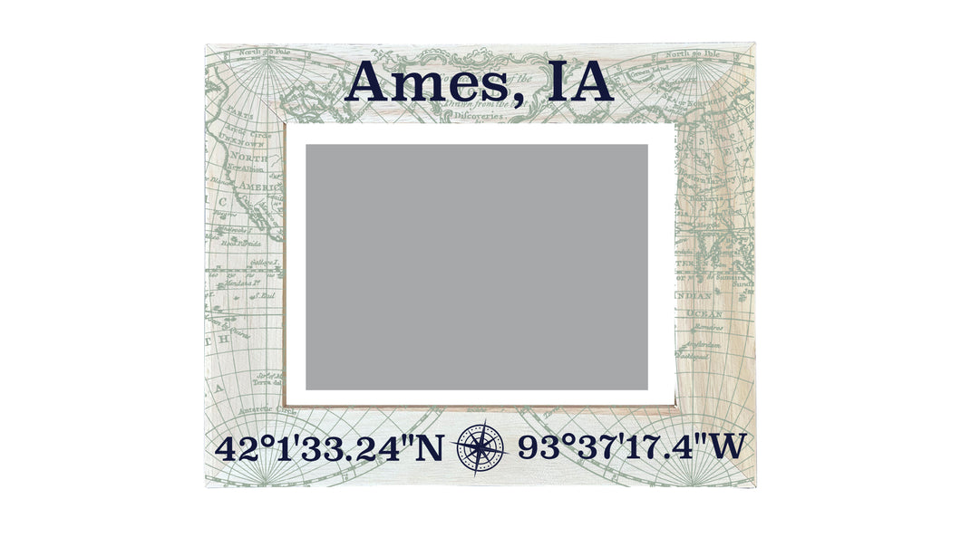 Ames Iowa Souvenir Wooden Photo Frame Compass Coordinates Design Matted to 4 x 6