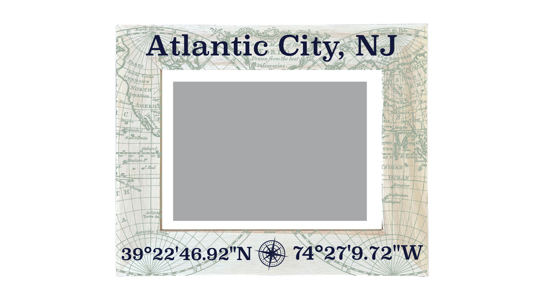 Atlantic City New Jersey Souvenir Wooden Photo Frame Compass Coordinates Design Matted to 4 x 6