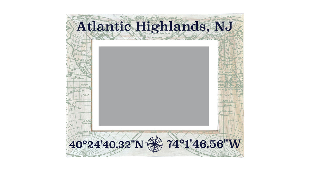Atlantic Highlands New Jersey Souvenir Wooden Photo Frame Compass Coordinates Design Matted to 4 x 6