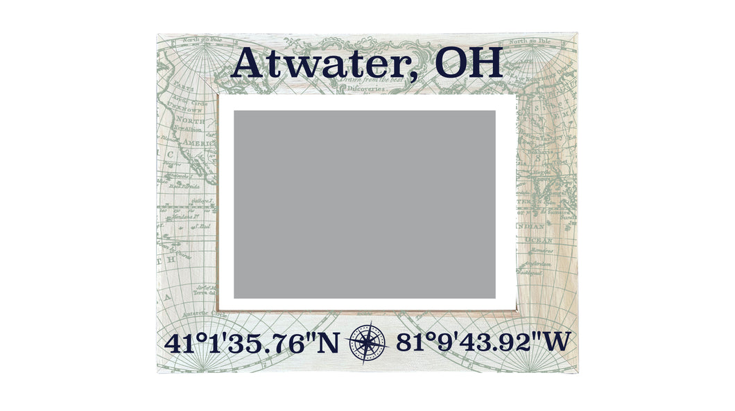 Atwater Ohio Souvenir Wooden Photo Frame Compass Coordinates Design Matted to 4 x 6