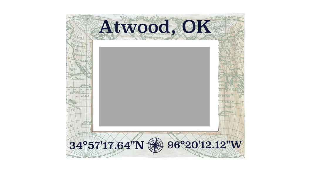 Atwood Oklahoma Souvenir Wooden Photo Frame Compass Coordinates Design Matted to 4 x 6