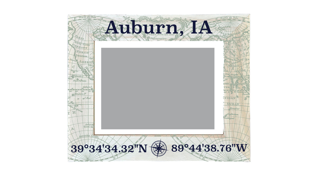Auburn Iowa Souvenir Wooden Photo Frame Compass Coordinates Design Matted to 4 x 6