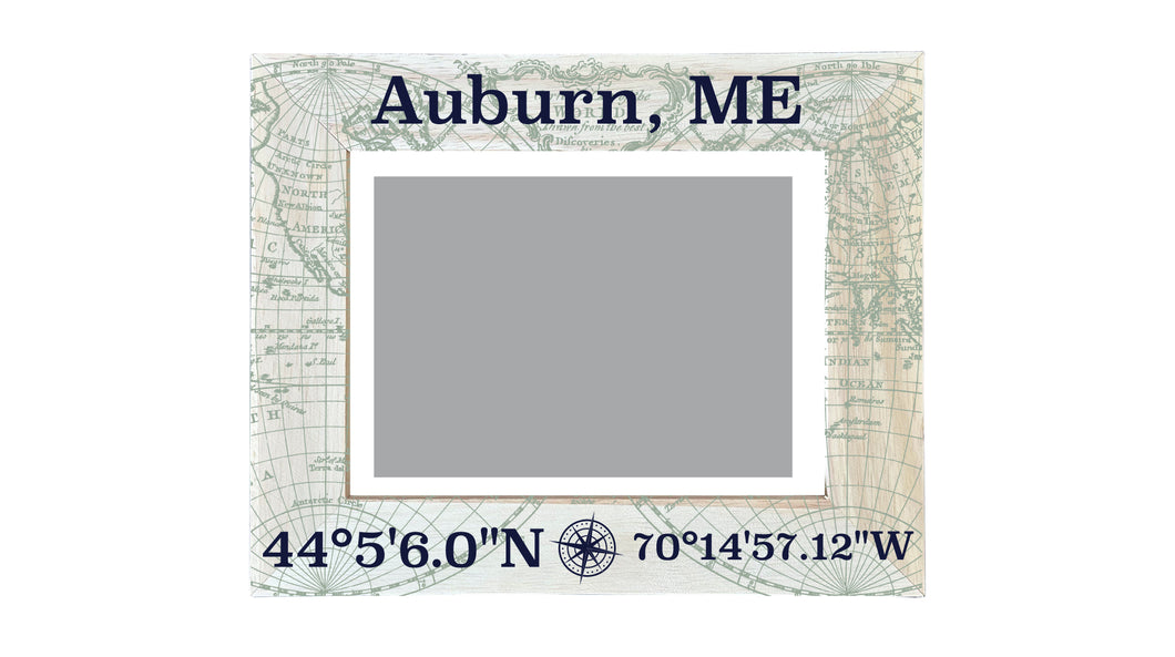 Auburn Maine Souvenir Wooden Photo Frame Compass Coordinates Design Matted to 4 x 6