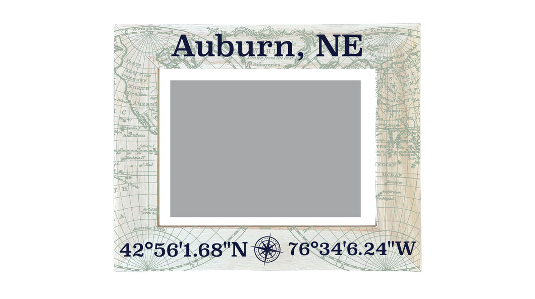 Auburn Nebraska Souvenir Wooden Photo Frame Compass Coordinates Design Matted to 4 x 6
