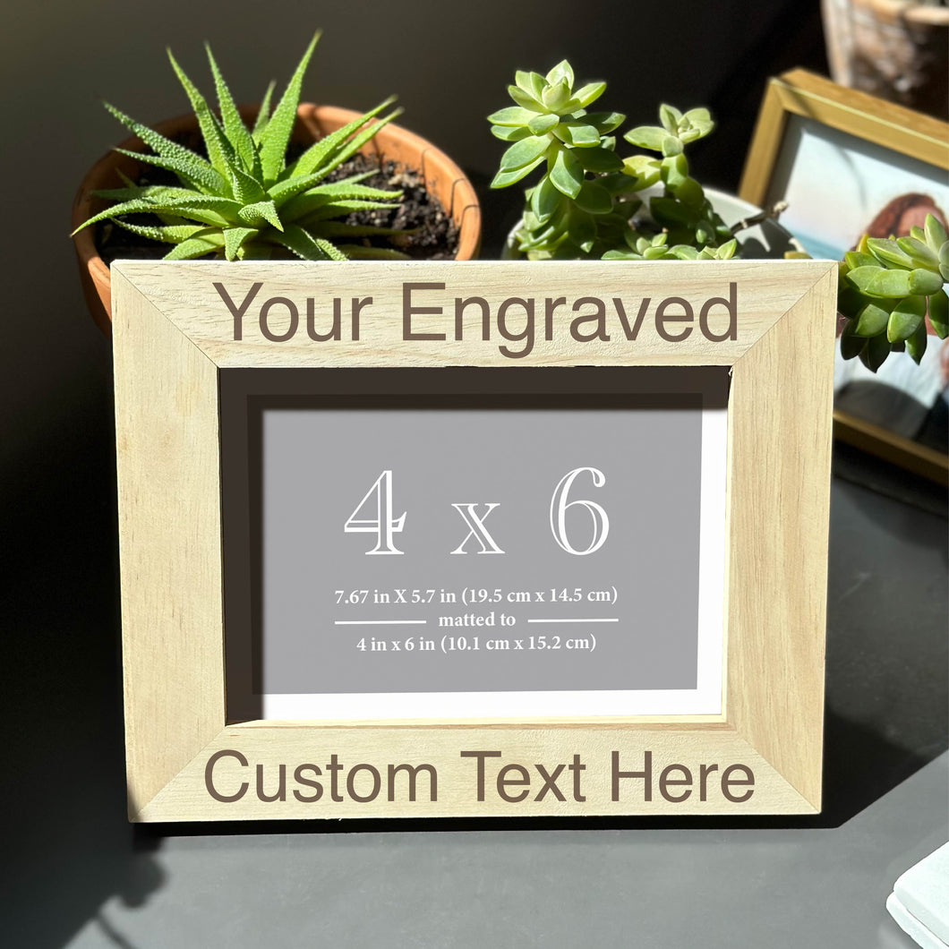 Custom Engraved Wooden Photo Picture Frame Matted to 4 x 6 Personalized with Custom Text