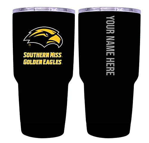 Custom Southern Mississippi Golden Eagles Black Insulated Tumbler - 24oz Engraved Stainless Steel Travel Mug