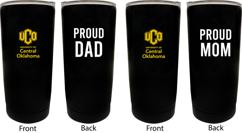 University of Central Oklahoma Bronchos NCAA Insulated Tumbler - 16oz Stainless Steel Travel Mug Proud Mom and Dad Design Black