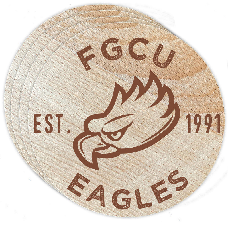Florida Gulf Coast Eagles Officially Licensed Wood Coasters (4-Pack) - Laser Engraved, Never Fade Design