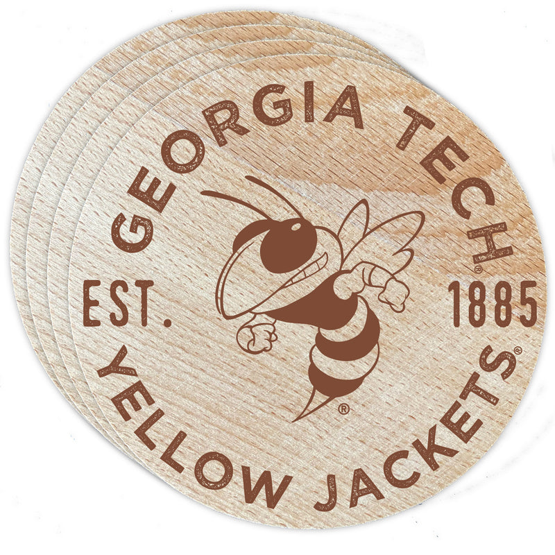 Georgia Tech Yellow Jackets Officially Licensed Wood Coasters (4-Pack) - Laser Engraved, Never Fade Design