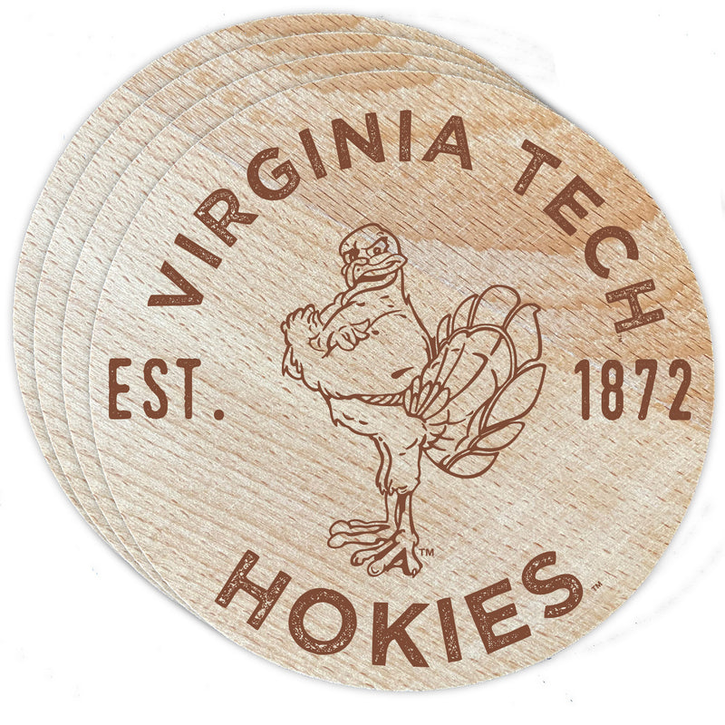 Virginia Tech Hokies Officially Licensed Wood Coasters (4-Pack) - Laser Engraved, Never Fade Design