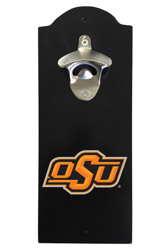 Oklahoma State Cowboys Wall-Mounted Bottle Opener – Sturdy Metal with Decorative Wood Base for Home Bars, Rec Rooms & Fan Caves