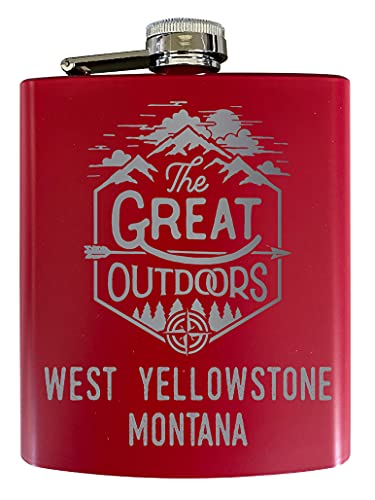 West Yellowstone Montana Laser Engraved Explore the Outdoors Souvenir 7 oz Stainless Steel 7 oz Flask Red