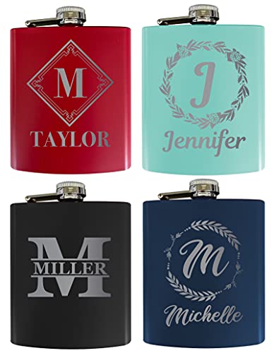 Customizable Engraved Monogram Matte Stainless Steel 7 oz Custom Flask Personalized with Etched Initial and Name
