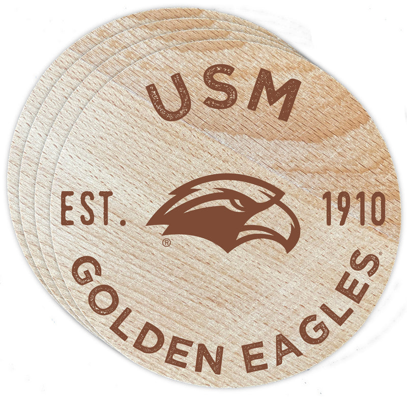 Southern Mississippi Golden Eagles Officially Licensed Wood Coasters (4-Pack) - Laser Engraved, Never Fade Design