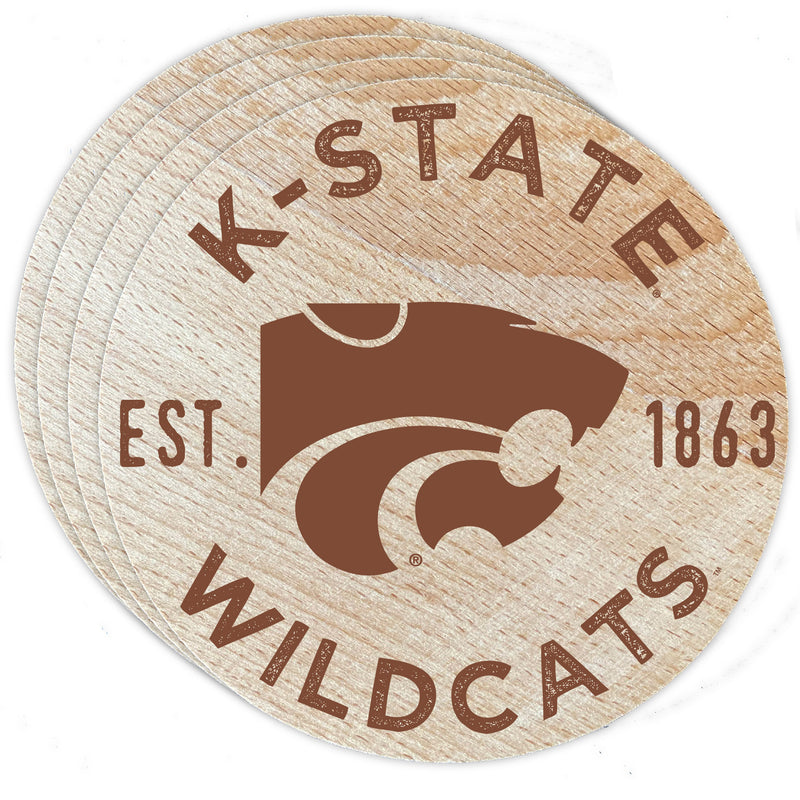 Kansas State Wildcats Officially Licensed Wood Coasters (4-Pack) - Laser Engraved, Never Fade Design