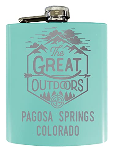 Pagosa Springs Colorado Laser Engraved Explore the Outdoors Souvenir 7 oz Stainless Steel 7 oz Flask Seafoam