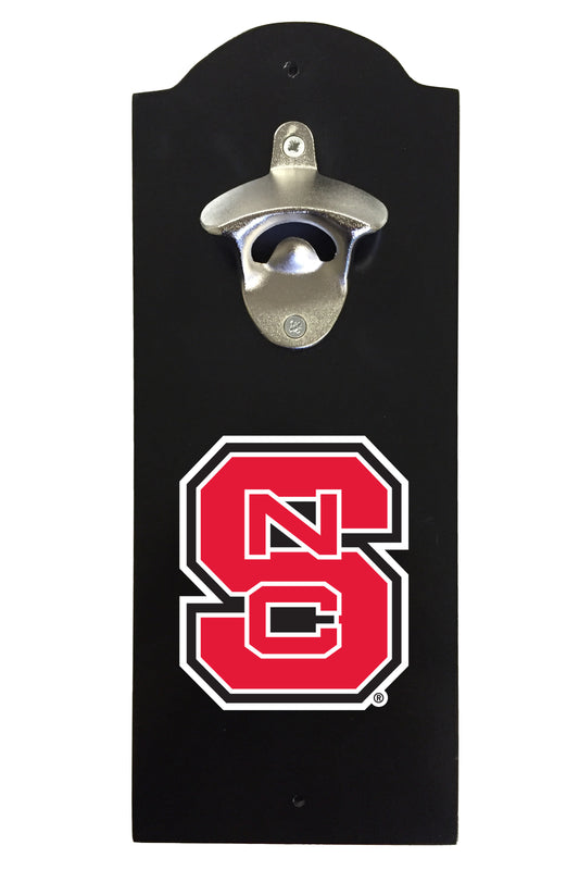 NC State Wolfpack Wall-Mounted Bottle Opener – Sturdy Metal with Decorative Wood Base for Home Bars, Rec Rooms & Fan Caves