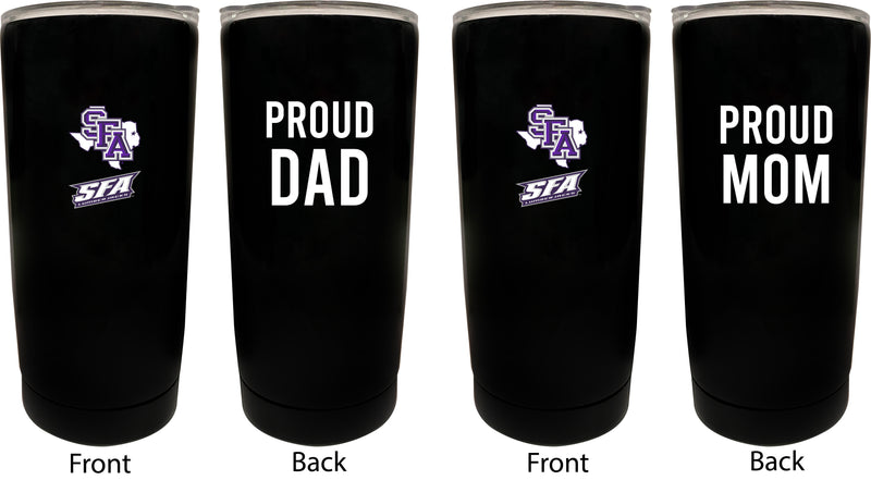 Stephen F. Austin State University NCAA Insulated Tumbler - 16oz Stainless Steel Travel Mug Proud Mom and Dad Design Black