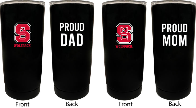 NC State Wolfpack NCAA Insulated Tumbler - 16oz Stainless Steel Travel Mug Proud Mom and Dad Design Black