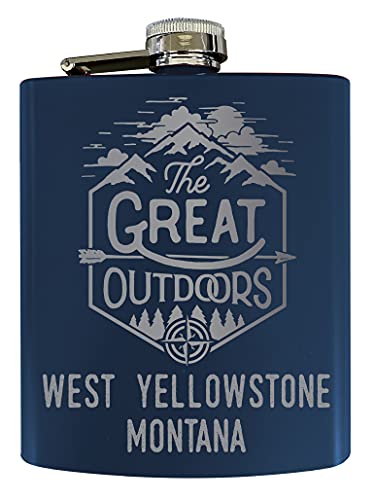 West Yellowstone Montana Laser Engraved Explore the Outdoors Souvenir 7 oz Stainless Steel 7 oz Flask Navy