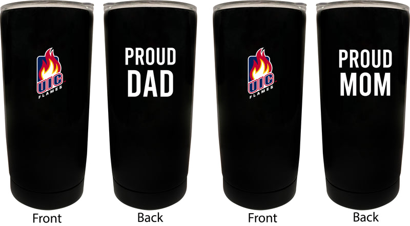 University of Illinois at Chicago NCAA Insulated Tumbler - 16oz Stainless Steel Travel Mug Proud Mom and Dad Design Black