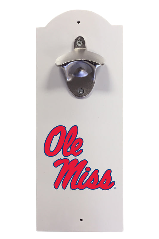 Mississippi Rebels "Ole Miss" Wall-Mounted Bottle Opener – Sturdy Metal with Decorative Wood Base for Home Bars, Rec Rooms & Fan Caves