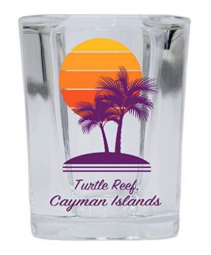 Turtle Reef Cayman Islands Souvenir 2 Ounce Square Shot Glass Palm Design