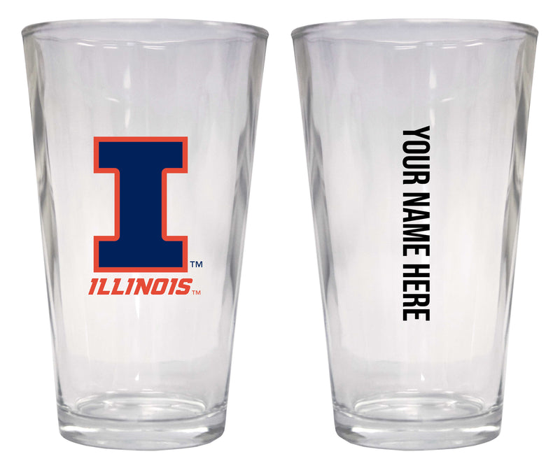 Customizable NCAA Illinois Fighting Illini 16 oz Pint Glass – Perfect Gift Personalized With your own or any fan name