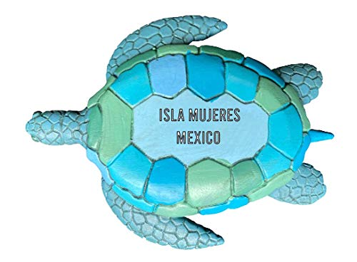 Isla Mujeres Mexico Souvenir Hand Painted Resin Refrigerator Magnet Sunset and Green Turtle Design 3-Inch Approximately