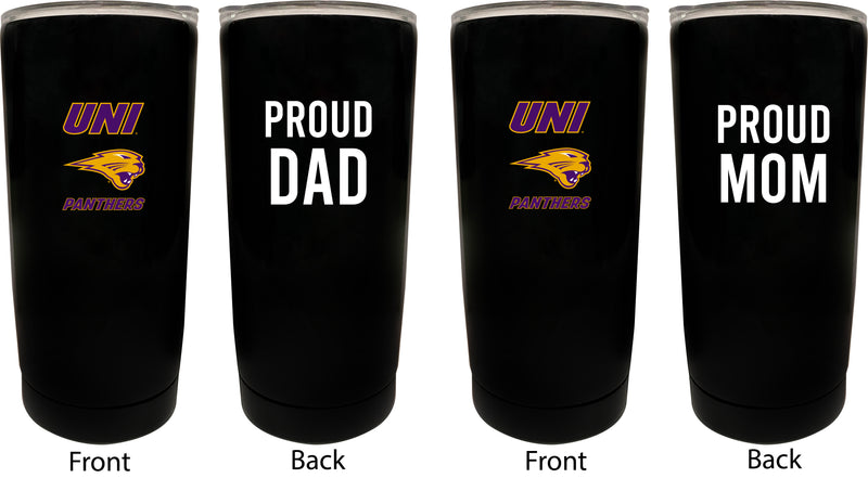 Northern Iowa Panthers NCAA Insulated Tumbler - 16oz Stainless Steel Travel Mug Proud Mom and Dad Design Black