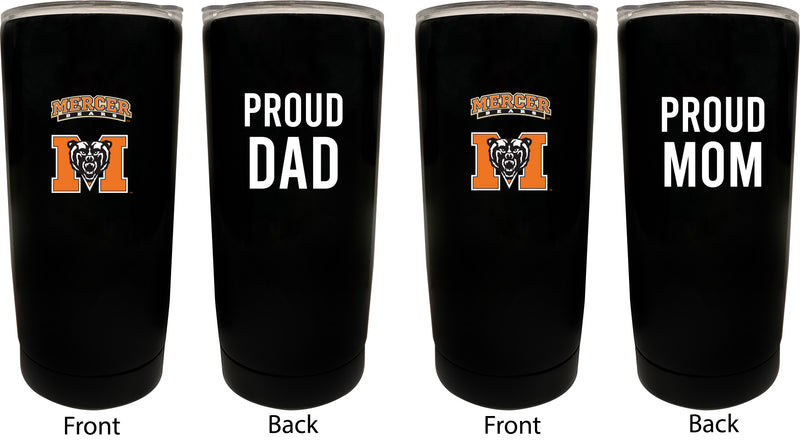 Mercer University NCAA Insulated Tumbler - 16oz Stainless Steel Travel Mug Proud Mom and Dad Design Black