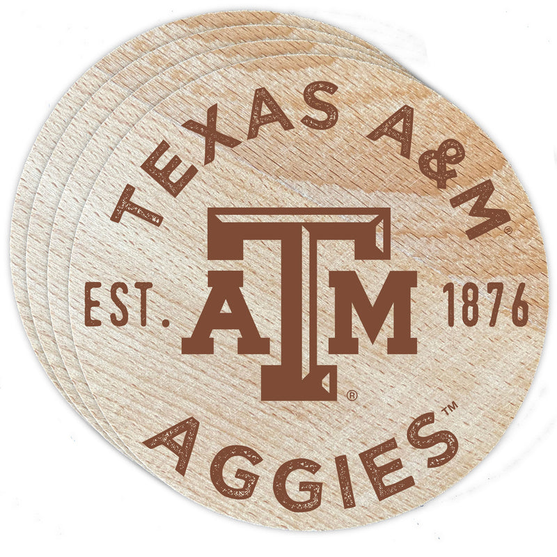 Texas A&M Aggies Officially Licensed Wood Coasters (4-Pack) - Laser Engraved, Never Fade Design