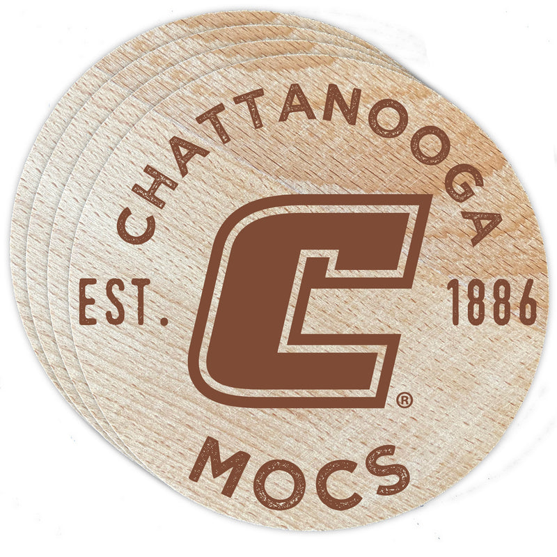 University of Tennessee at Chattanooga Officially Licensed Wood Coasters (4-Pack) - Laser Engraved, Never Fade Design