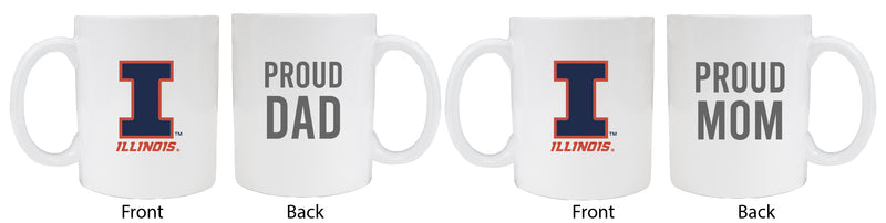 Illinois Fighting Illini Proud Mom And Dad White Ceramic Coffee Mug 2 pack (White)