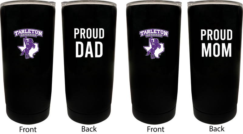 Tarleton State University NCAA Insulated Tumbler - 16oz Stainless Steel Travel Mug Proud Mom and Dad Design Black