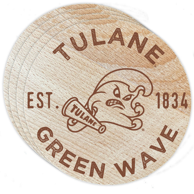 Tulane University Green Wave Officially Licensed Wood Coasters (4-Pack) - Laser Engraved, Never Fade Design