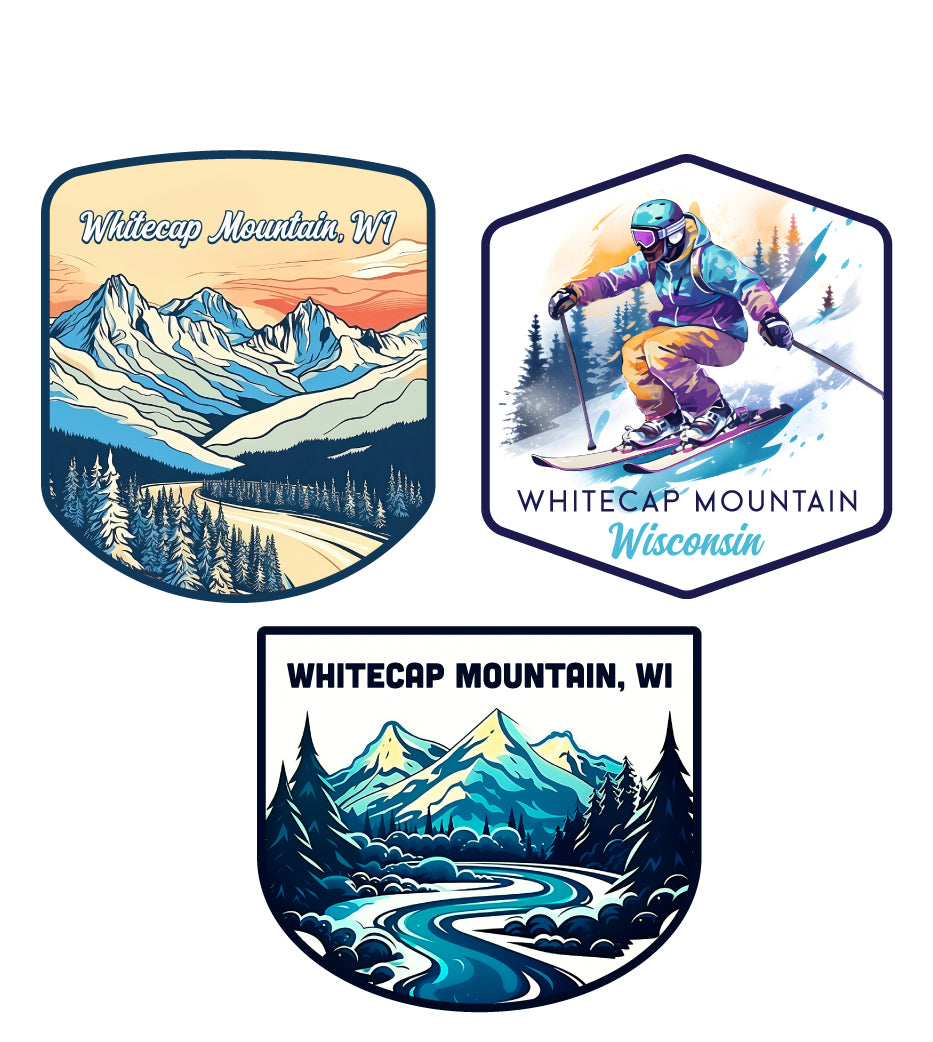 Whitecap Mountain Wisconsin Ski Souvenir 3 Pack Vinyl Decal Sticker