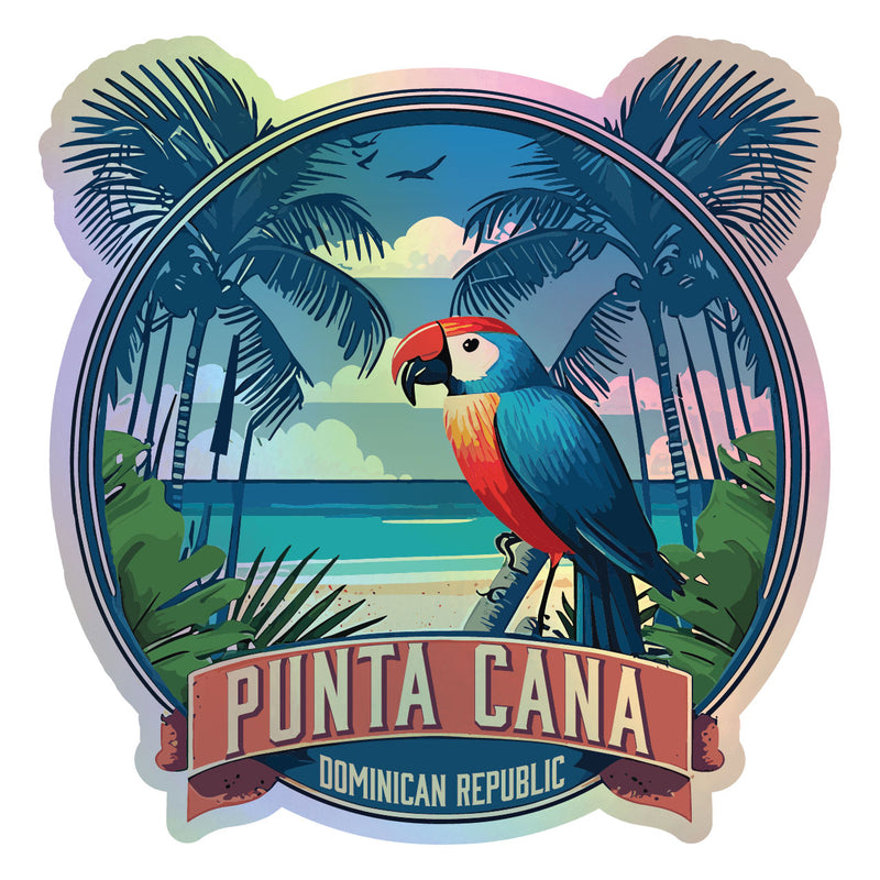 Punta Cana Dominican Republic Holographic Charm Durable Vinyl Decal Sticker Parrot
