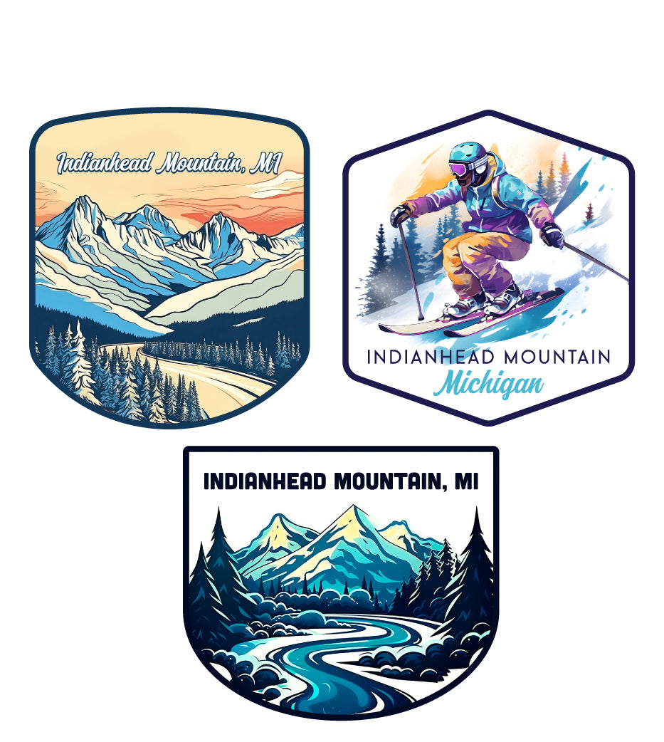 Indianhead Mountain Michigan Ski Souvenir 3 Pack Vinyl Decal Sticker