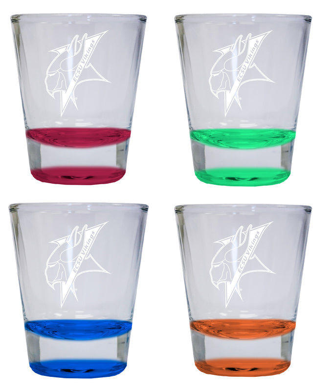 NCAA Elizabeth City State University Collector's 2oz Laser-Engraved Spirit Shot Glass Red, Orange, Blue and Green 4-Pack