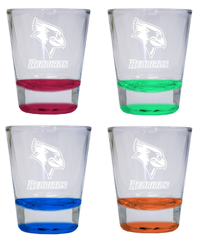 NCAA Illinois State Redbirds Collector's 2oz Laser-Engraved Spirit Shot Glass Red, Orange, Blue and Green 4-Pack