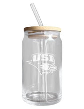 Load image into Gallery viewer, University of Southern Indiana NCAA 12 oz can-shaped glass, featuring a refined design ideal for showcasing team pride and enjoying beverages on game days, mother&#39;s day gift, father&#39;s day gift, alumni gift, graduation gift, admission gift.
