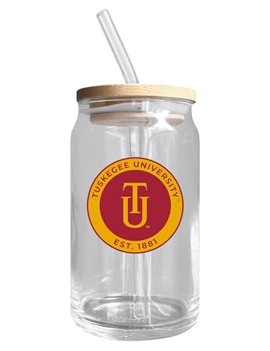 Tuskegee University NCAA 12 oz can-shaped glass, featuring a refined design ideal for showcasing team pride and enjoying beverages on game days, mother's day gift, father's day gift, alumni gift, graduation gift, admission gift.