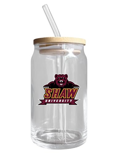 Shaw University NCAA 12 oz can-shaped glass, featuring a refined design ideal for showcasing team pride and enjoying beverages on game days, mother's day gift, father's day gift, alumni gift, graduation gift, admission gift.