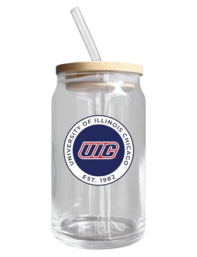 University of Illinois Chicago NCAA 12 oz can-shaped glass, featuring a refined design ideal for showcasing team pride and enjoying beverages on game days, mother's day gift, father's day gift, alumni gift, graduation gift, admission gift.